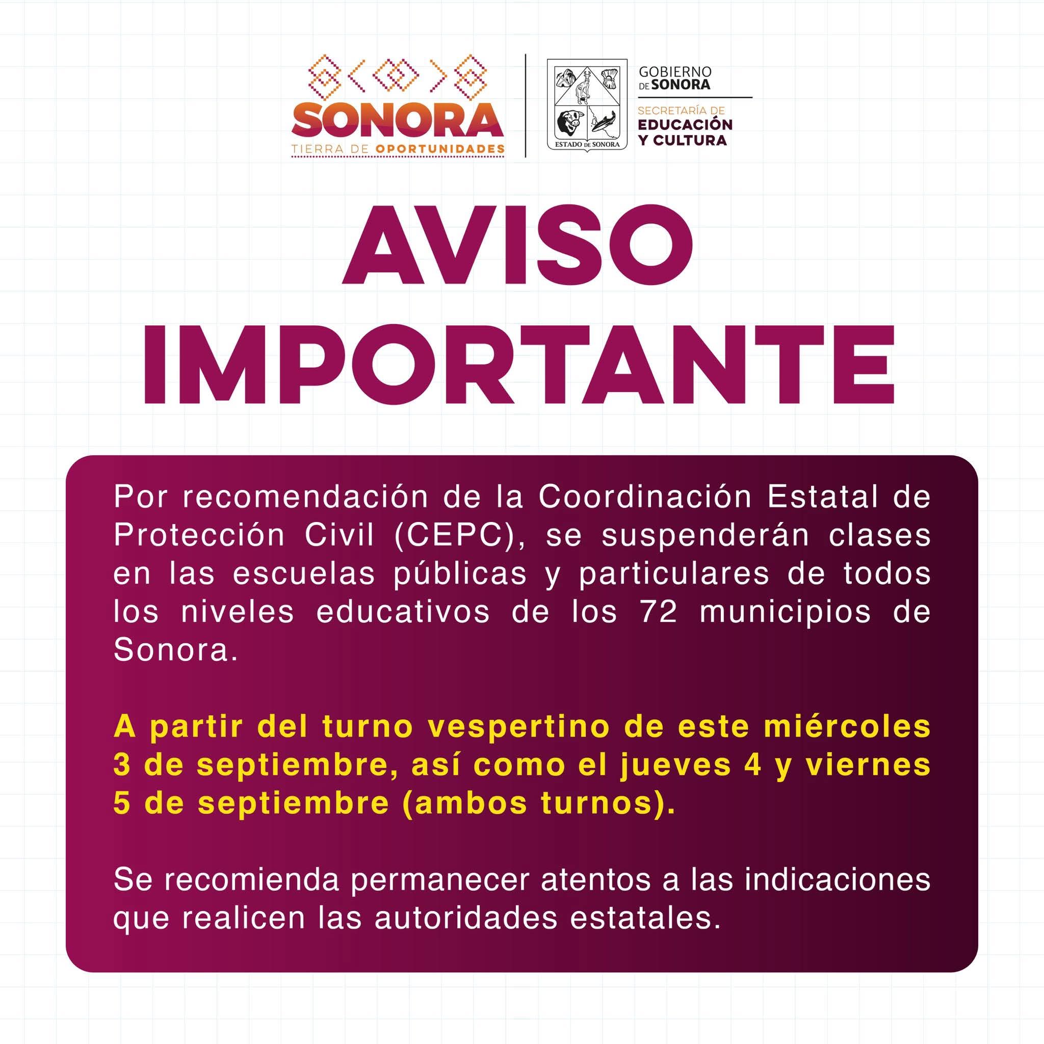Suspención de clases en sonora Suspención de clases en sonora